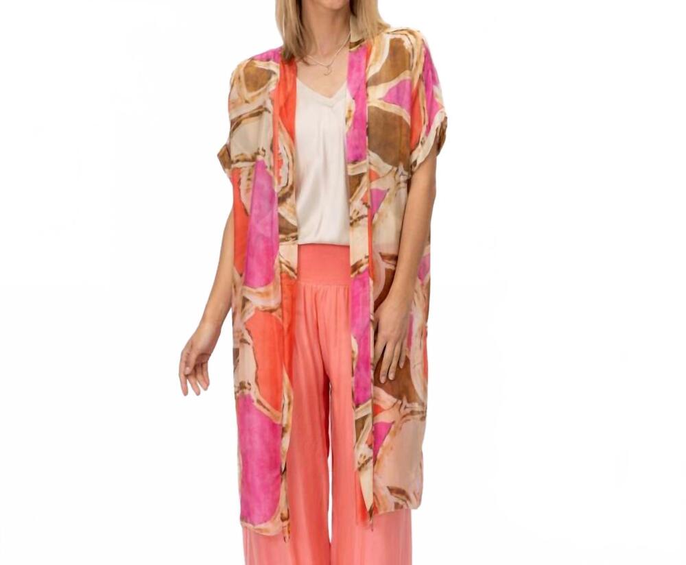 NEW LOOK MODE USA silk printed cardigan in pink/orange